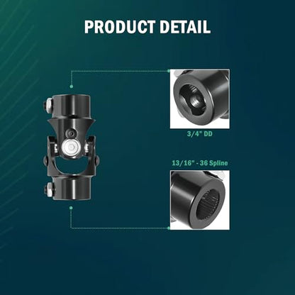 13/16"-36 Spline x 3/4" DD Universal U Joint for Steering Shaft - color: Black, size: 3/4" DD x 13/16"-36 Spline