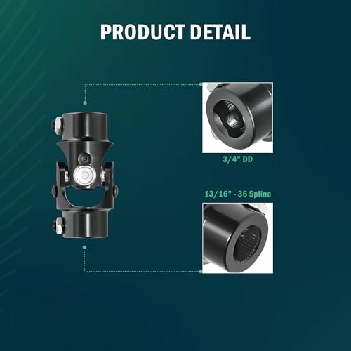 13/16"-36 Spline x 3/4" DD Universal U Joint for Steering Shaft - color: Black, size: 3/4" DD x 13/16"-36 Spline