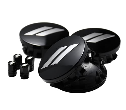 (Set of 4) 63mm=2.5 inches // Slash Wheel Center Caps Covers HubCaps + Tire Valve Stem Caps Trim for Dodge Charger Challenger Durango Hornet Dart R/T SRT Magnum Nitro Journey Caliber Avenger - color: silver // on black Center caps + tire valve caps