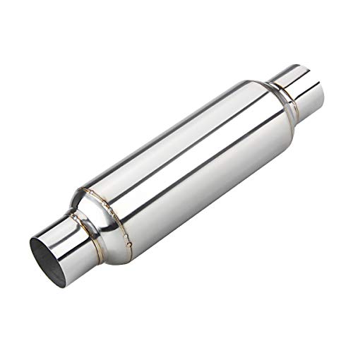 LCGP 2.5" inlet & outlet Universal Resonator, 16" Long Performance Muffler, Weld- On, Straight Through Design, Deep Tone - color: Silver, size: 2.5" Inlet 16" Overall Length