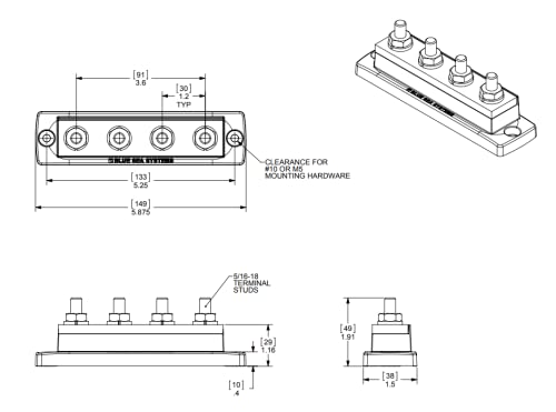 Blue Sea Systems MaxiBus Bus Bar, 250A - style: 250A - 4 Stud, no Cover