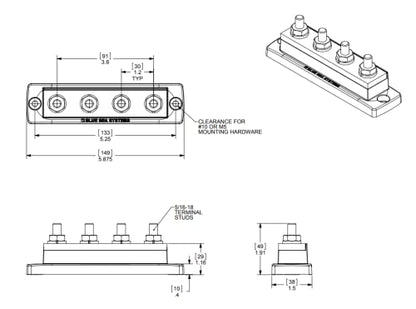 Blue Sea Systems MaxiBus Bus Bar, 250A - style: 250A - 4 Stud, no Cover