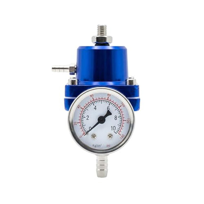 Universal Adjustable Fuel Pressure Regulator Kit 0-140 PSI Gauge Blue Aluminum FPR 11cm(4.33") Height for Gasoline Injection Performance (Blue) - color: Blue