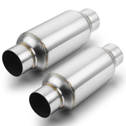 A-KARCK 2.5" Inlet Exhaust Resonator, 2.5" Inlet 2.5" Outlet 11.5" Overall Length Muffler Resonator Stainless Steel Polished 2 Pack - size: 2.5" Inlet/Outlet 11.5" Long - Polished - 2 Pack