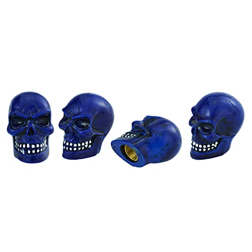 Skull Car Tire Rim Caps Skeleton Bike Wheel Air Valve Stem Covers for Most Vehicles Bicycles Motorcycles, Blue - color: Blue