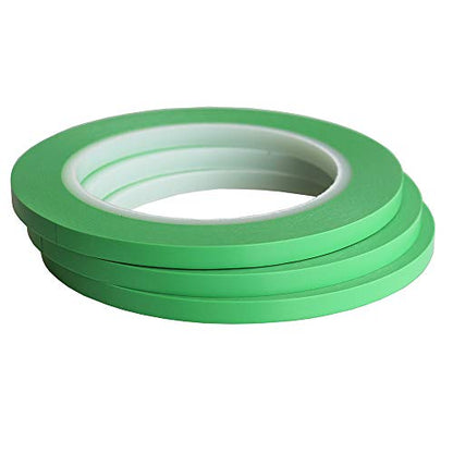 JINBING High-Temp Vinyl Fine Line Fineline Masking Tape Automotive Paint for Curves Green (1/4 inch x 3) - size: 1/4 inch x 3 rolls