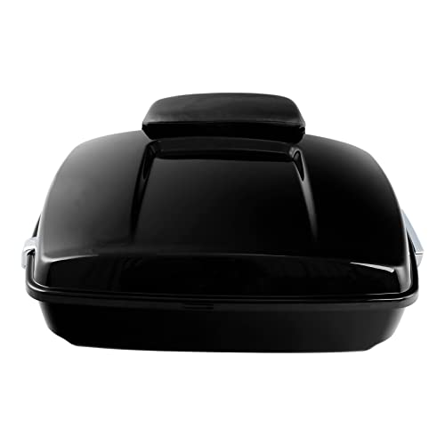 TCT-MOTORPARTS Vivid Black Chopped Motorcycle Tour Trunk Luggage Tail Box w/Backrest Pack Mounting Bracket Fit for Harley 2014-2025 Touring Road Street Electra Glide Special Road King - color: Vivid Black Chopped Trunk+Black Rack#1