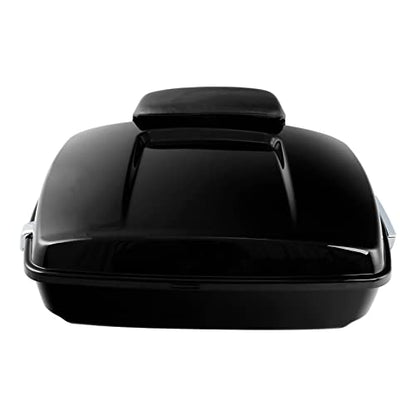 TCT-MOTORPARTS Vivid Black Chopped Motorcycle Tour Trunk Luggage Tail Box w/Backrest Pack Mounting Bracket Fit for Harley 2014-2025 Touring Road Street Electra Glide Special Road King - color: Vivid Black Chopped Trunk+Black Rack#1