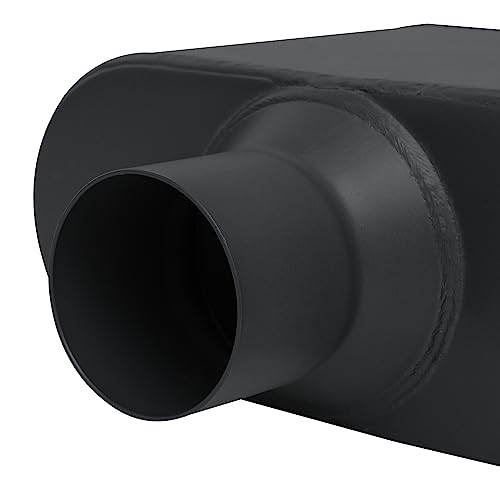 M-AUTO 2.5" Inlet and Outlet Dual Universal Muffler, 12" Overall Length Heavy Duty Stainless Steel Exhaust Muffler Assembly, Black