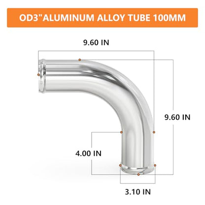 GASHER 1PCS 90 Degree Elbow Aluminum Alloy Tube Intercooler Pipe Air Intake Tube 3"OD, Leg Length 4" (100mm) with Bead Roll, - color: 90 degree（With Clamps）, size: 3"OD (1 PC)