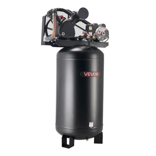 VEVOR 80 Gallons Heavy-Duty Air Compressor, 5HP 10 SCFM at 90PSI Air Compressors Max 175PSI Pressure, Oil-Lubricated Compressor Tank for Industrial Manufacturing, Large Workshops (230V 60Hz, No-Plug) - size: 80 gallons 5 HP 175 PSI
