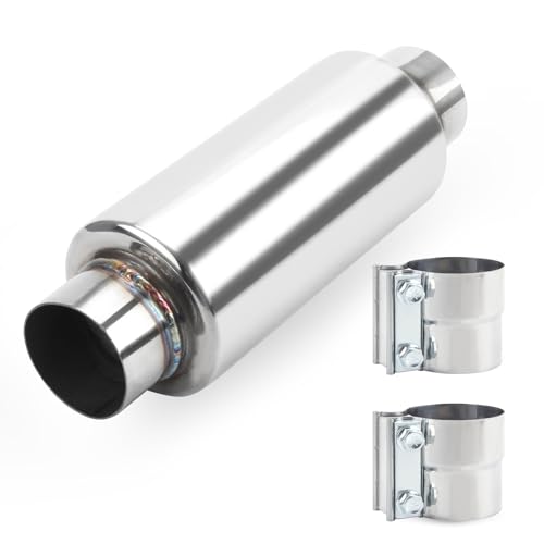 2.5" Inlet & Outlet Universal Muffler with Clamp, 12" Overall Length Stainless Steel Resonator - size: 2.5 inch