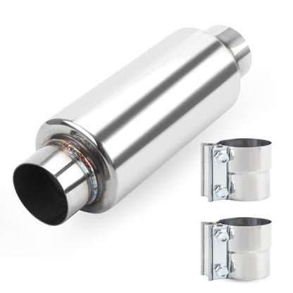 2.5" Inlet & Outlet Universal Muffler with Clamp, 12" Overall Length Stainless Steel Resonator - size: 2.5 inch