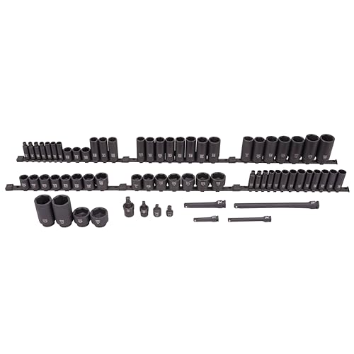 SUNEX 1068 3/8" & 1/2" Drive SAE & Metric 6 Point Standard & Deep Master Impact Socket Set, 68-Piece - size: 68-piece SAE/Metric