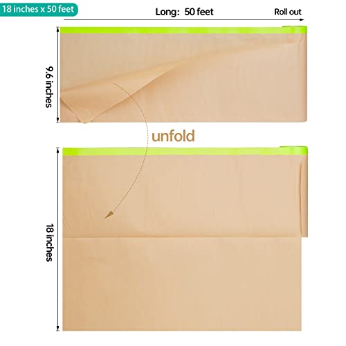 Tangibay Pre-Taped Masking Paper for Painting - 18 inch x 50 feet Tape and Drape Painters Paper, Paint Adhesive Protective Paper Roll for Covering Skirting, Frames, Cars and Auto Body (8 Rolls) - size: 8 Rolls: 18"