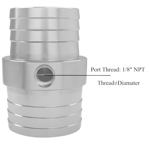 YSIL 1-1/2" to 1-3/4" Hose Barb Splice Coupler Fitting with 1/8" NPT Port - size: 1-1/2" to 1-3/4" to 1/8" NPT