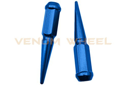 Venum wheel accessories 32pc Blue Spike Lug Nuts M14x1.5 4.5" Tall Solid Steel Special Design Locking Socket Key | Fits 2012-2017 Chevy 2500 3500 Aftermarket Wheels