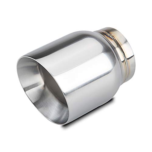 LCGP 3" Inlet Universal Exhaust Tip, 4" Outlet - 5" Long, Stainless Steel Double Wall Angle Cut - size: 3“x4"x5", style: Polished
