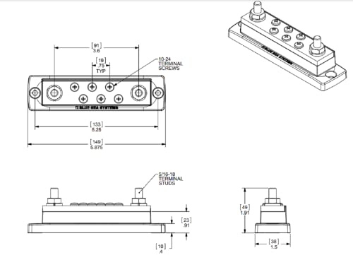 Blue Sea Systems 2128 250 Amp MaxiBus BusBar with 6 screws - style: 250A - 6 Screw, no Cover
