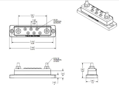 Blue Sea Systems 2128 250 Amp MaxiBus BusBar with 6 screws - style: 250A - 6 Screw, no Cover