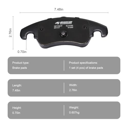 D1818 Front Ceramic Brake Pads Kit Fit For Audi A4 2009-2016, For A4 Quattro 2009-2016, For A4 allroad 2013-2016, For A5 2008-2016, For A5 Quattro 2008-2017, For A6 2012-2016 - style: HZ1322