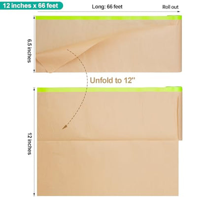 Tangibay Pre-Taped Masking Paper, 12" x 66', 1 Dispenser 3 Refills - size: 1 Dsp. 3 Refills: 12"x66'