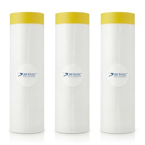 Pre-Taped Masking Film for Car Painting – 3 Pack Painters Plastic Sheeting with Automotive Tape and Drape, Paint Plastic Covering Cars, Appliance, Windows and Furniture Protection (59 Inch) - size: 59 Inch