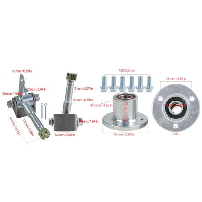 Front 10x4.50-5 Go Kart Wheels Racer Tire 10x4.50x5 and Wheel Hub 17mm 3 Stud Steering Spindles for Mini Bike ATV Quad Drift Trike Lawn Mower - size: 2 tires + front hub + steering spindle