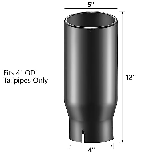 A-KARCK Black Chrome Exhaust Tips 4" Inlet, 4" Inlet 5"Outlet 12" Length Clamp on Universal Never Fading Stainless Steel Muffler Tip - size: 4" inlet - 5" outlet, 12" long