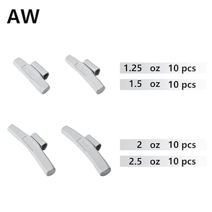 AW-M40 Wheel Weight Kit AW Style Grey 40pcs/kit: 1 1/4oz, 1 1/2oz, 2oz and 2 1/2oz 10pcs Each - size: AW-M40