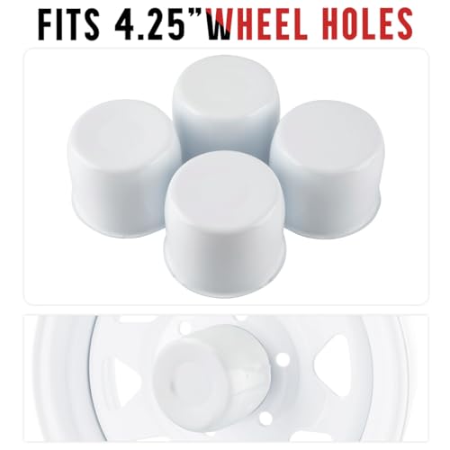 Rtrhinotuning Stainless Steel Push Through Center Caps 4.25" for Trailer Truck Rv Wheel Rims Chrome Trailer Hub Cap 3.66" Hight 4 PCS Wheel Center Caps - color: White, size: 4.25" Center Hole, 3.66" Height