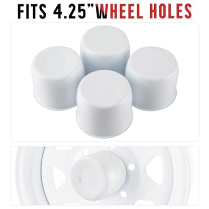 Rtrhinotuning Stainless Steel Push Through Center Caps 4.25" for Trailer Truck Rv Wheel Rims Chrome Trailer Hub Cap 3.66" Hight 4 PCS Wheel Center Caps - color: White, size: 4.25" Center Hole, 3.66" Height