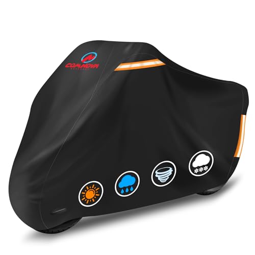 Comnova Motorcycle Cover 96 Inch - 600D Outdoor Motorbike Cover Waterproof with Lock Hole, Universal Fit for Harley, Honda, Kawasaki, Full Protection, Moped Covers for Motorcycle Vehicle Up to 96" - color: Basic - Black, size: 96 Inch