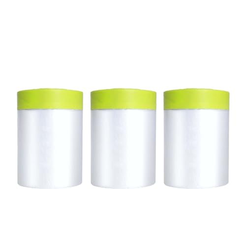 Pre-Taped Masking Film 3 Rolls 22" x 66' Automotive Painters Tape and Plastic Painting Film for Covering Cars Walls Windows and Floor Furniture Protection