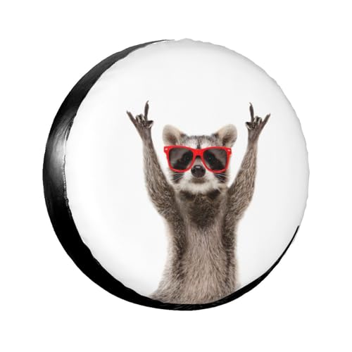 Funny Raccoon in Red Sunglasses Spare Tire Cover Wheel Tire Covers Weatherproof Wheel Tire Protector Waterproof Dust-Proof Tyre Covers Universal Fit for Trailer RV SUV Truck Off-Road Vehicle 15 Inch - color: Raccoon White, size: 15" for tire diameter 27.6