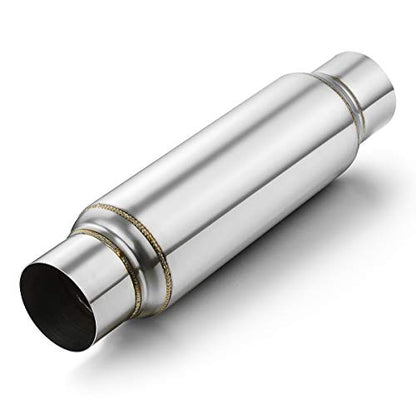 A-KARCK Exhaust Resonator 3 Inch Inlet, 3" Inlet 3" Outlet 16" Overall Length Performance Muffler Resonator, Deep Tone Clear Up Rasp - size: 3" Inlet/Outlet 16" Long - Polished