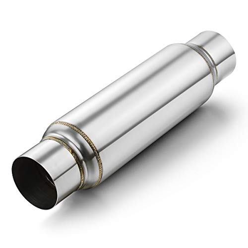 A-KARCK Exhaust Resonator 3 Inch Inlet, 3" Inlet 3" Outlet 16" Overall Length Performance Muffler Resonator, Deep Tone Clear Up Rasp - size: 3" Inlet/Outlet 16" Long - Polished