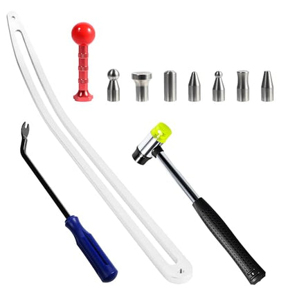 Car Dent Puller Kit, Manual Car Dent Remover PDR Kit, Auto Fender Paintless Dent Repair Tools with Big Curved Crowbar PDR Rod & Rubber Hammer for Motorcycle Metal Surfaces