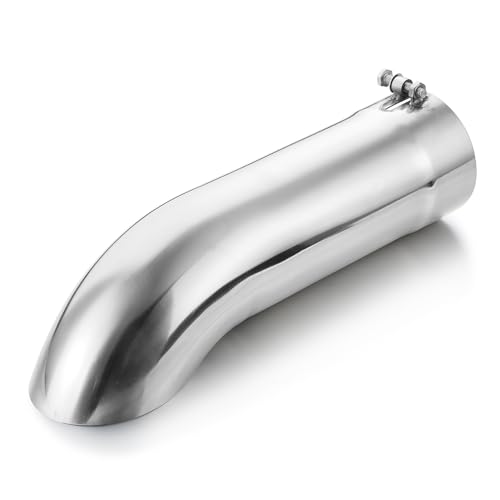 LCGP 4 Inch Inlet Turn Down Exhaust Tip, 4 Inch Inside Diameter Inlet, 15’’ Length Stainless Steel Turn Down Exhaust Pipe - size: 4 Inch, style: Silver