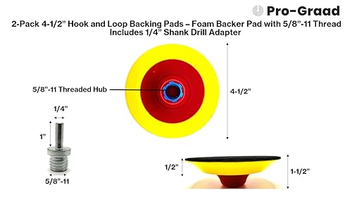 2 Pack 4-1/2" Hook & Loop Backing Pads Foam Backer Pad, 5/8-11 - style: 4-1/2"
