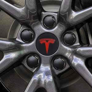 4 Pack Wheel Center Hub Caps Compatible with Tesla Model 3 Model Y - color: Red