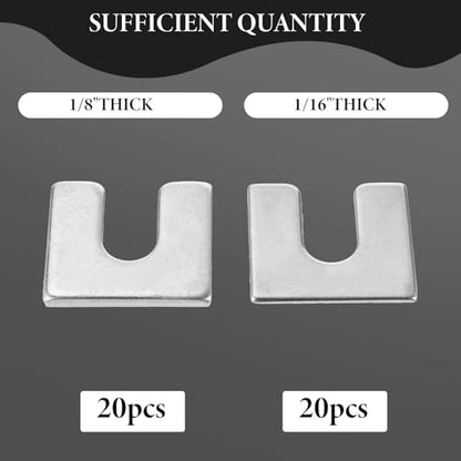 40 Pieces Auto Body And Fender Alignment Shim, Automotive Alignment Shim Assortment Kit With 1/16" & 1/8" Thick, 3/8" Slot Opening Shims, 1/4” Wide, Silver