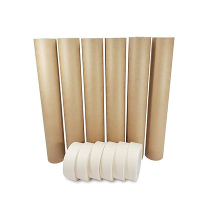 IDL Packaging 18" x 60 Yards Brown Masking Paper Set with Tape (6 Rolls) - size: Brown 18" X 60 Yards, style: SET White, Pack of 6
