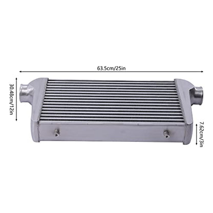 2.50 Inch Inlet/Outlet Diameter, Universal Aluminum Intercooler 25x12x3 inch, Turbo Under the Front of the Car Mount Universal Aluminum Intercooler Cooling Kit - size: 25x12x3-2.5 inch