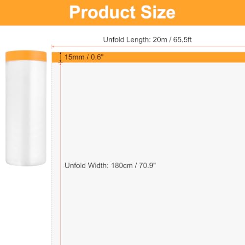HARFINGTON 12 Rolls Pre-Taped Masking Film 70.9" x65.6ft Tape and Drape Painters Plastic Drop Cloth Film with Tape Plastic Sheeting for Automotive Painting Covering - color: Yellow, size: 70.9"x65.6ft