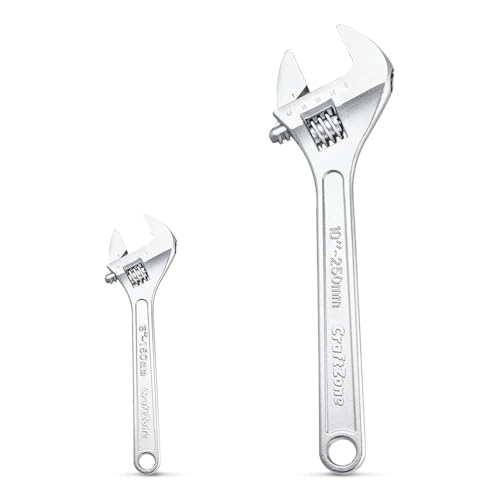 Adjustable Wrench Set, 2pc Wrench Sets with SAE and Metric Scales, Heat-Treated Carbon Steel with Chrome Plated, Wide Jaw Wrenches for Home, Plumbing, Garage (6, 10 Inch) - size: 6-inch,10-inch