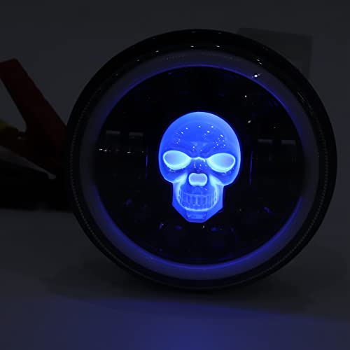 Motorcycle Headlight, Skull Head Pattern Dustproof Waterproof Motorcycle Round Headlamp White Lighting for Modification (Pokerty9Bq0QkCfX)