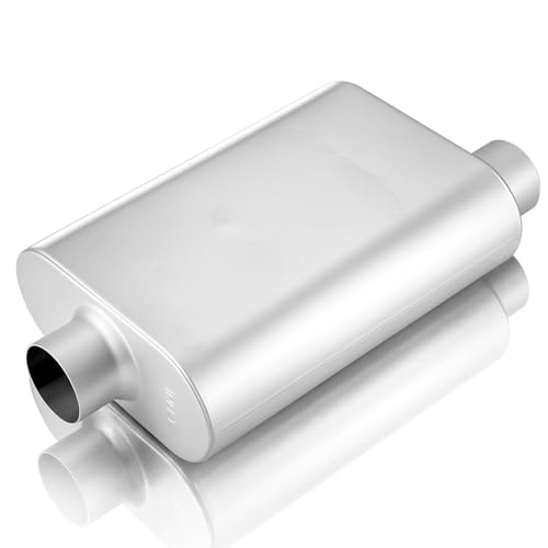 Upower 2.5" Dual Chamber Muffler, 17" Overall Length Performance Exhaust, Aggressive Deep Sound Aluminized Steel Universal Fit for Car Truck SUV (2.5" ID Inlet/Outlet)