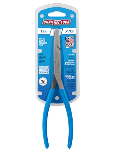 Long Reach Plier, Flat Nose, High Carbon Steel, 8 in - style: Flat Nose