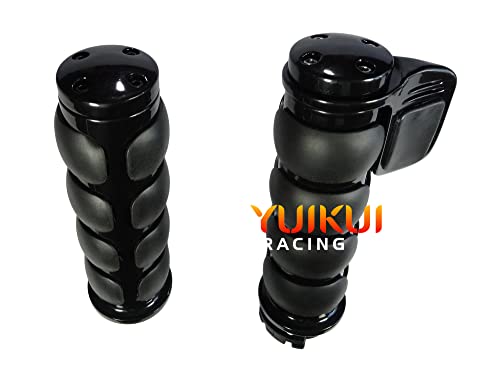 Motorcycle Black Chrome Grips 32mm/1-1/4 Inch Rubeer Hand Grips Handlebar Grips with Boss Throttle Compatible with Honda VT1300/FURY/INTRESRATE/SABRE 2009-2015 - color: Blcak,Type 3(55mm boss throttle)